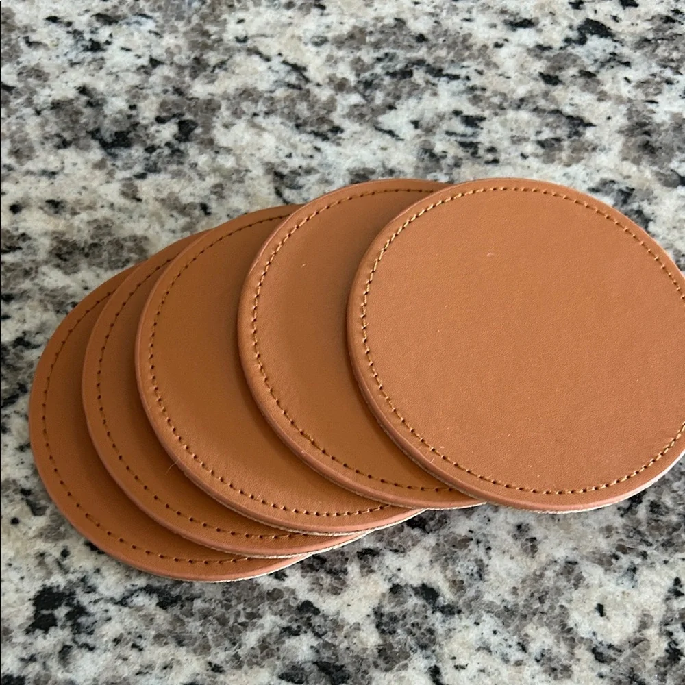 Set of 4 Tan Leather Coasters